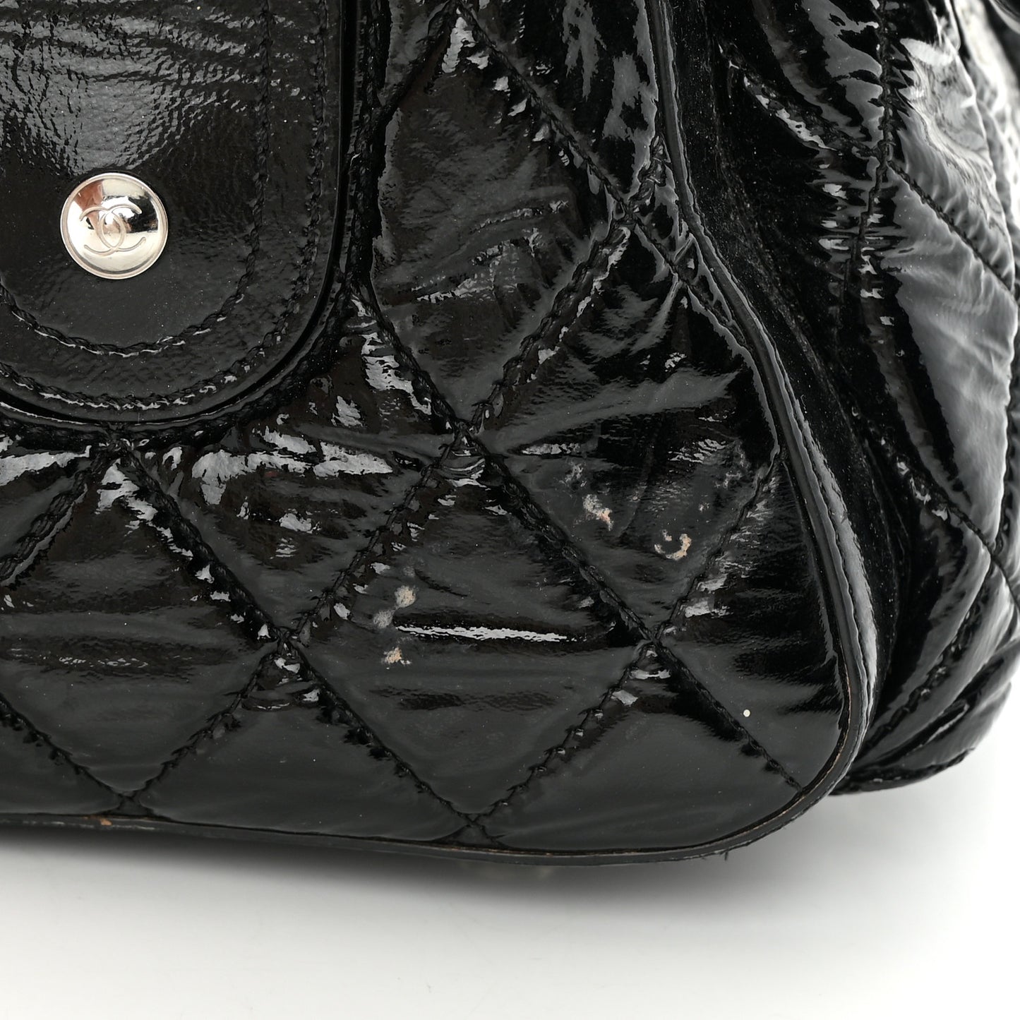 Patent Quilted Day Glo Flap Bag Black