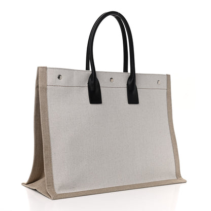 Saint Laurent Linen Calfskin Rive Gauche Tote Optic White 3 of 9