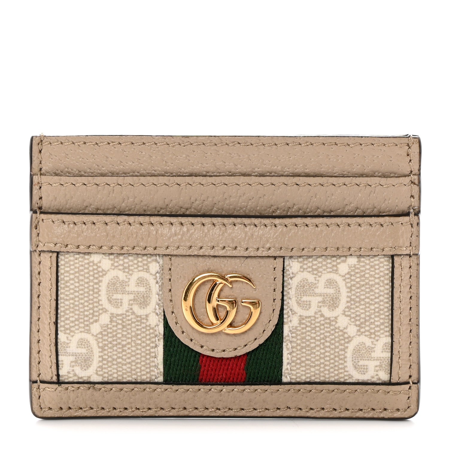 Gucci GG Supreme Monogram Textured Dollar Calfskin Web Ophidia Card Holder Beige Mystic White Oatmeal 1 of 9