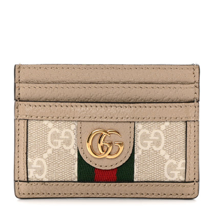 Gucci GG Supreme Monogram Textured Dollar Calfskin Web Ophidia Card Holder Beige Mystic White Oatmeal 1 of 9
