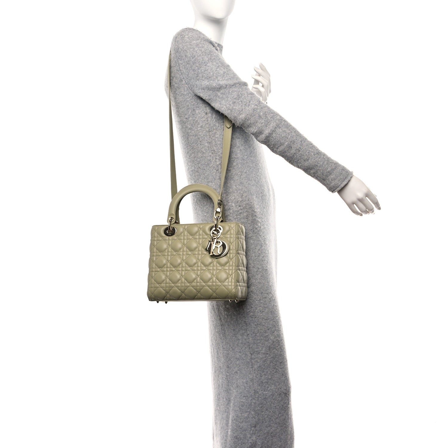 Christian Dior Lambskin Cannage Medium Lady Dior Peyote Green 2 of 10