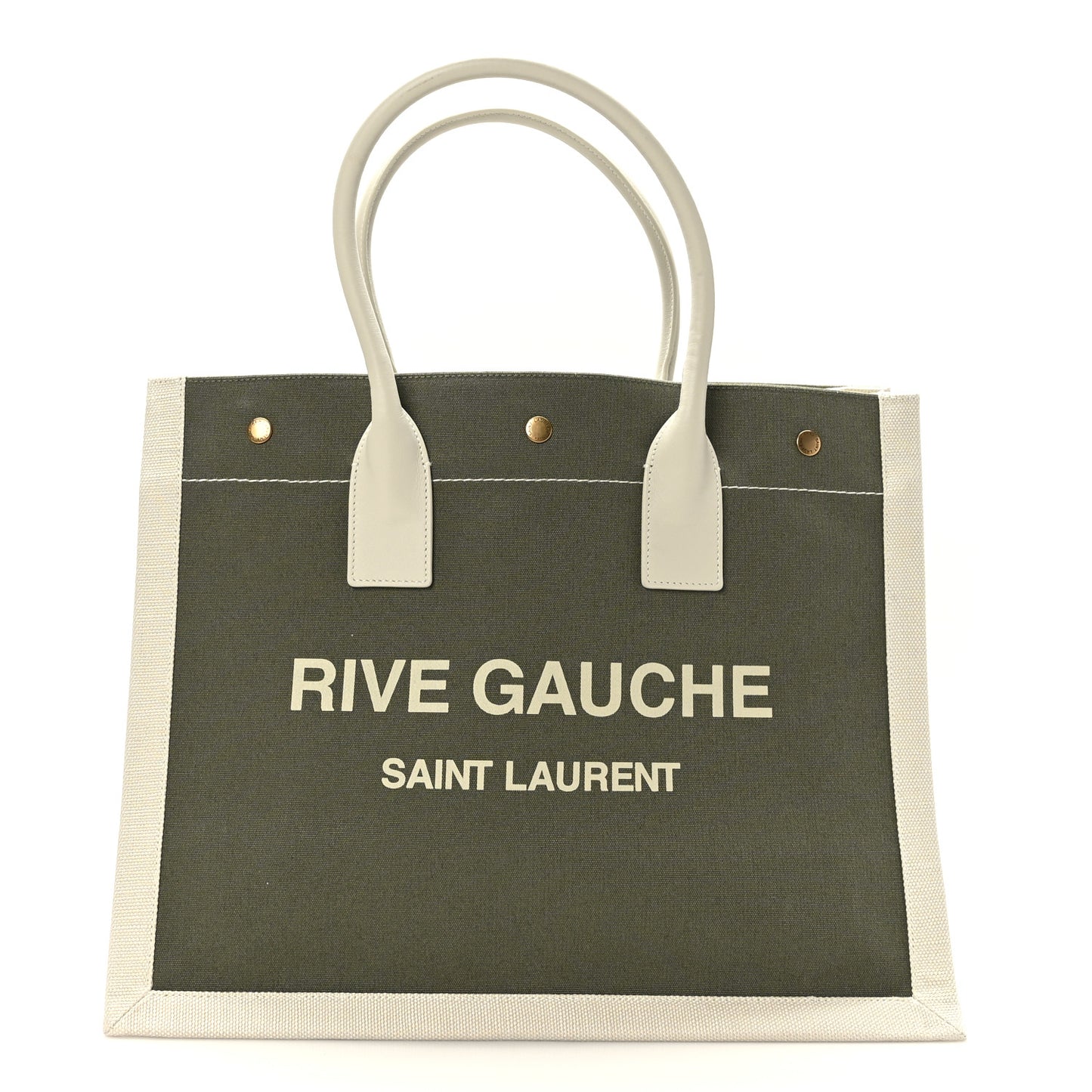Linen Calfskin Small Rive Gauche Tote Military Green Blanc Vintage