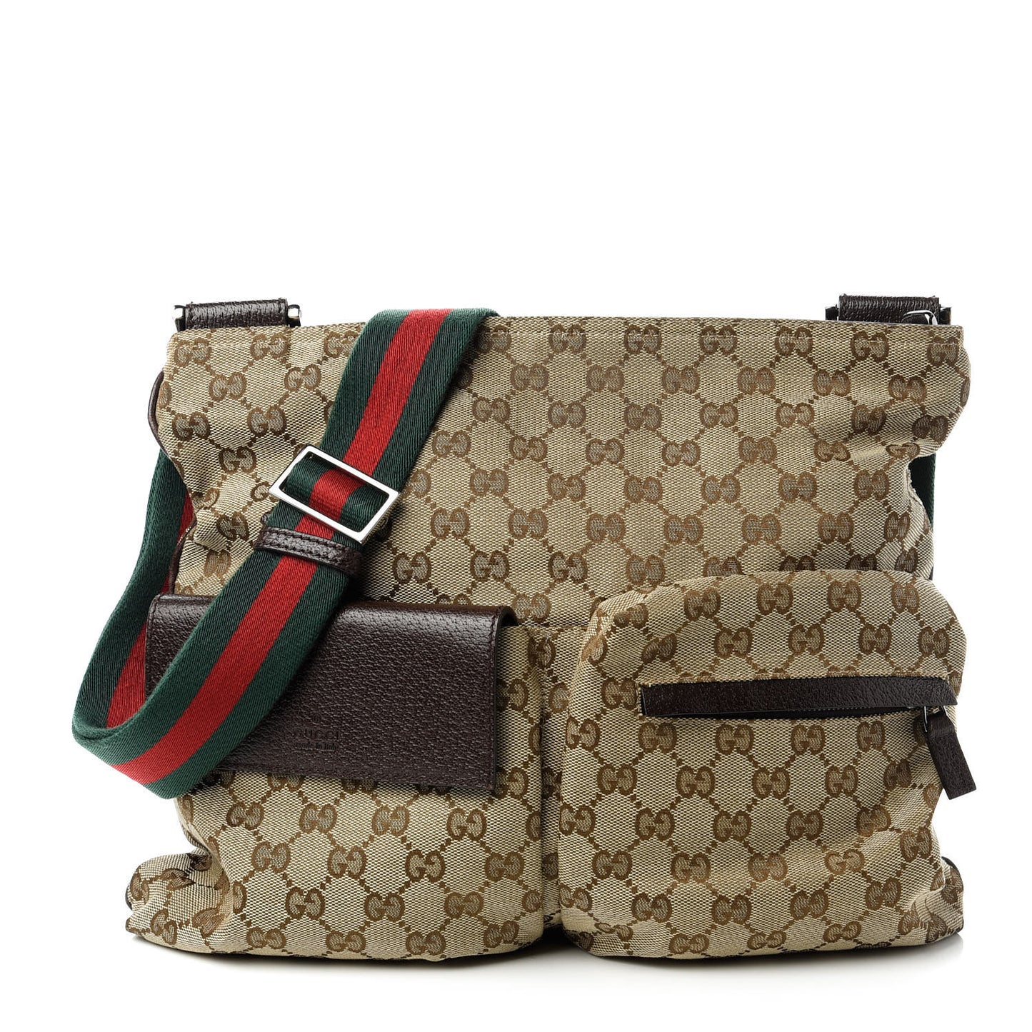 Monogram Web Medium Double Pocket Messenger Bag Dark Brown