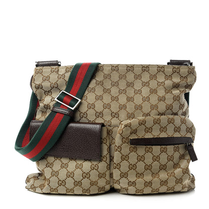 Gucci Monogram Web Medium Double Pocket Messenger Bag Dark Brown 1 of 10