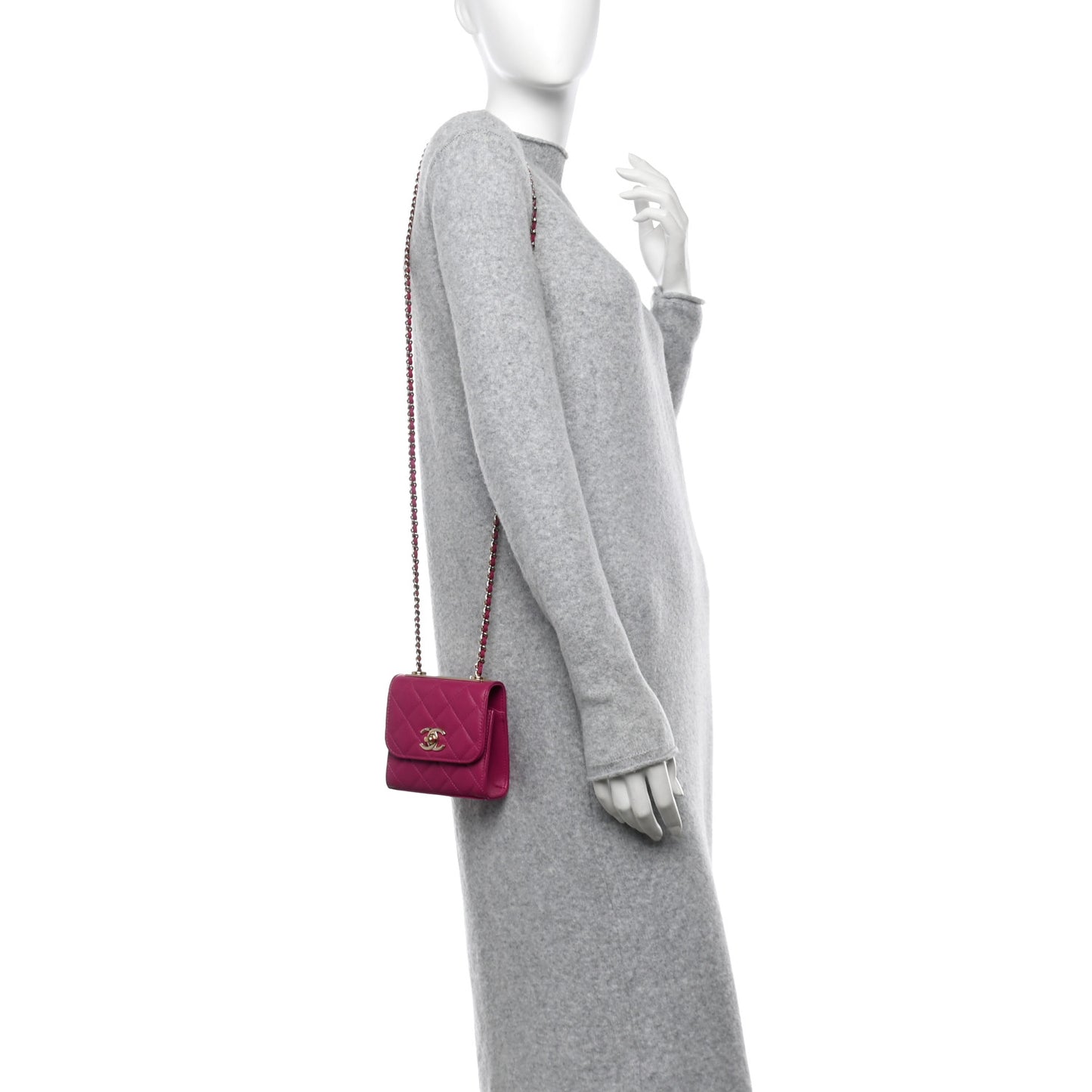 Lambskin Quilted Mini Trendy CC Clutch With Chain Fuchsia