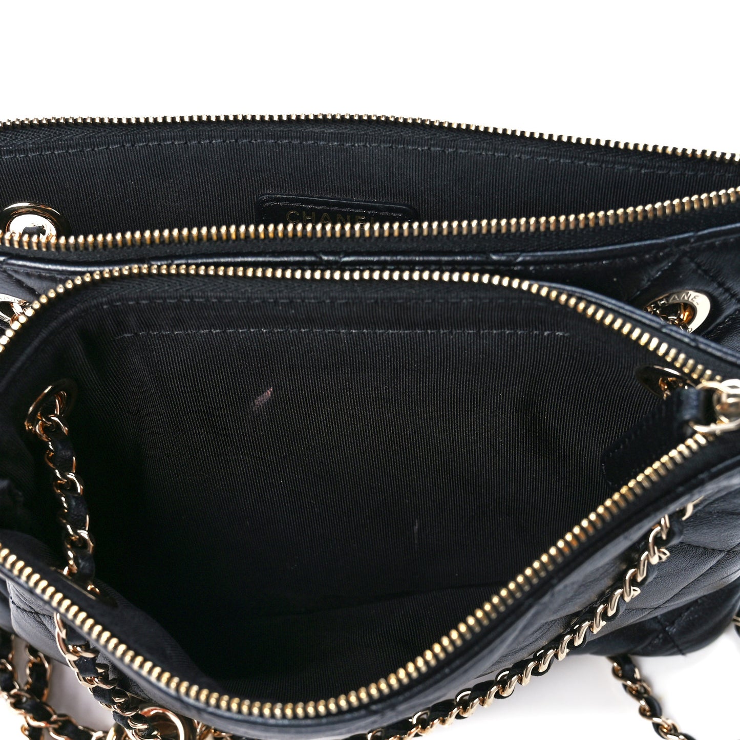 Shiny Lambskin Quilted Medium Double Case With Strap Black