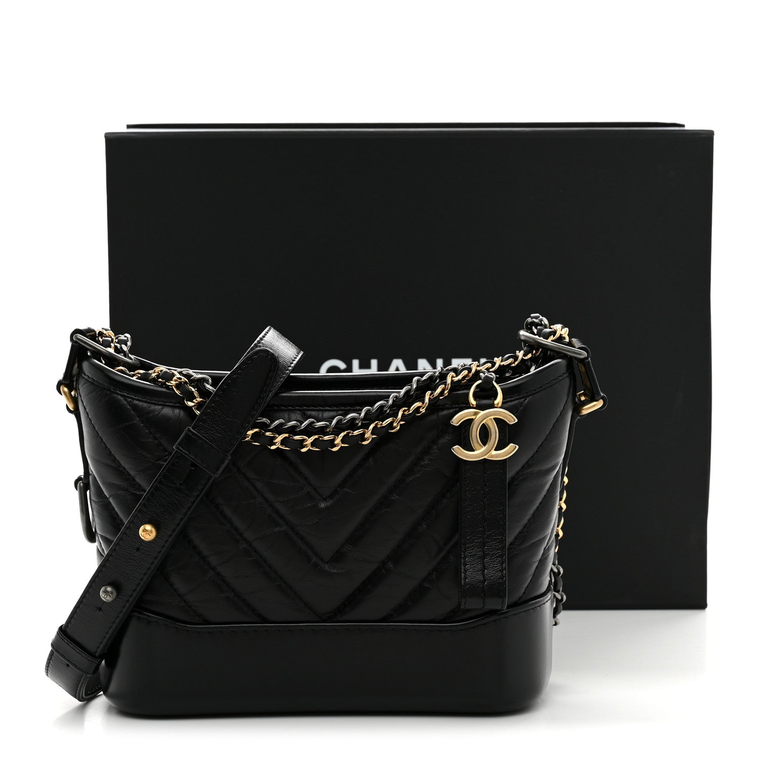 Chanel Aged Calfskin Chevron Quilted Small Gabrielle Hobo Black Black 11 of 11