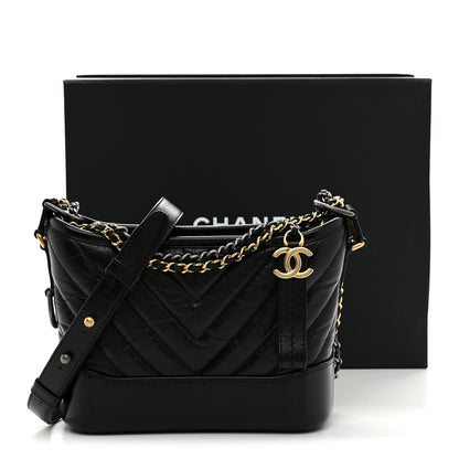 Chanel Aged Calfskin Chevron Quilted Small Gabrielle Hobo Black Black 11 of 11