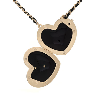 Chanel Resin CC Heart Crossbody Locket Necklace Gold Black 4 of 6