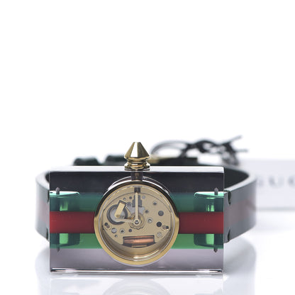 Gucci Stainless Steel Calfskin Plexiglass 24mm Skeleton Quartz Watch 2 of 5