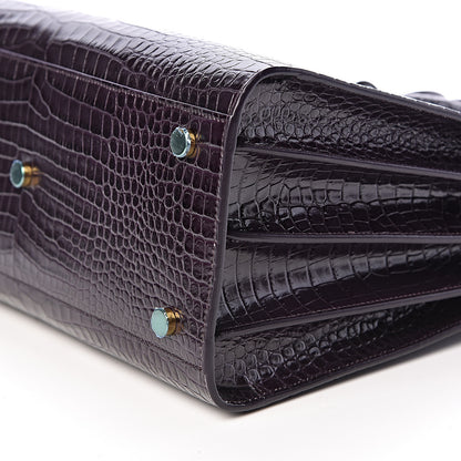 Saint Laurent Calfskin Crocodile Embossed Small Sac de Jour Prune 9 of 9