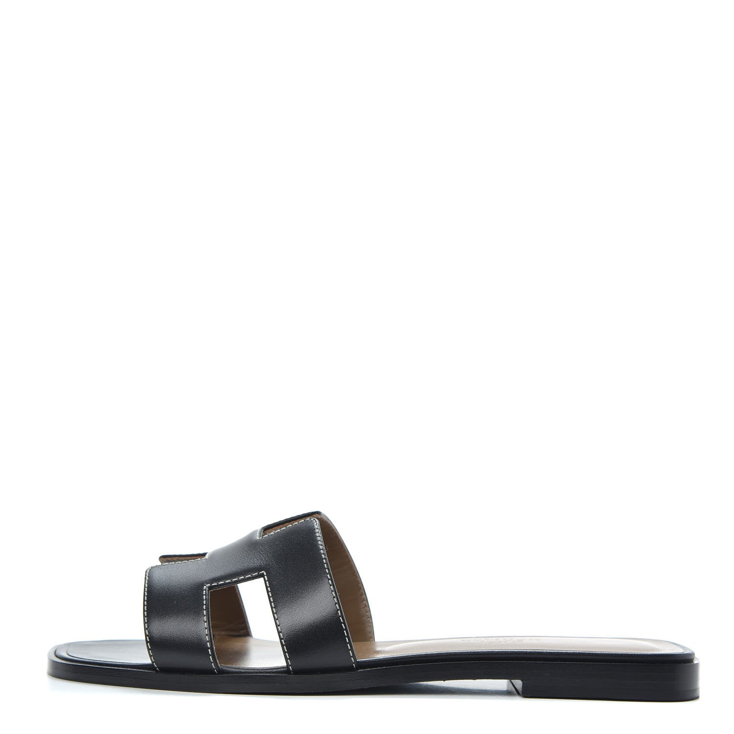 Hermes Box Calfskin Oran Sandals 37.5 Black 1 of 9
