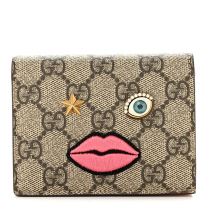 Gucci GG Supreme Monogram Face Embroidered Card Case Wallet Pink 1 of 8