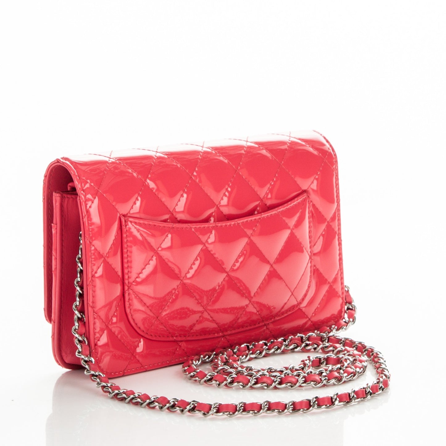 Patent Quilted Wallet On Chain WOC Pink