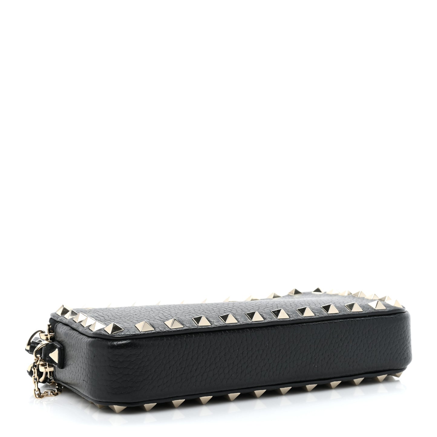 Pebbled Calfskin Rockstud Small Chain Shoulder Bag Black