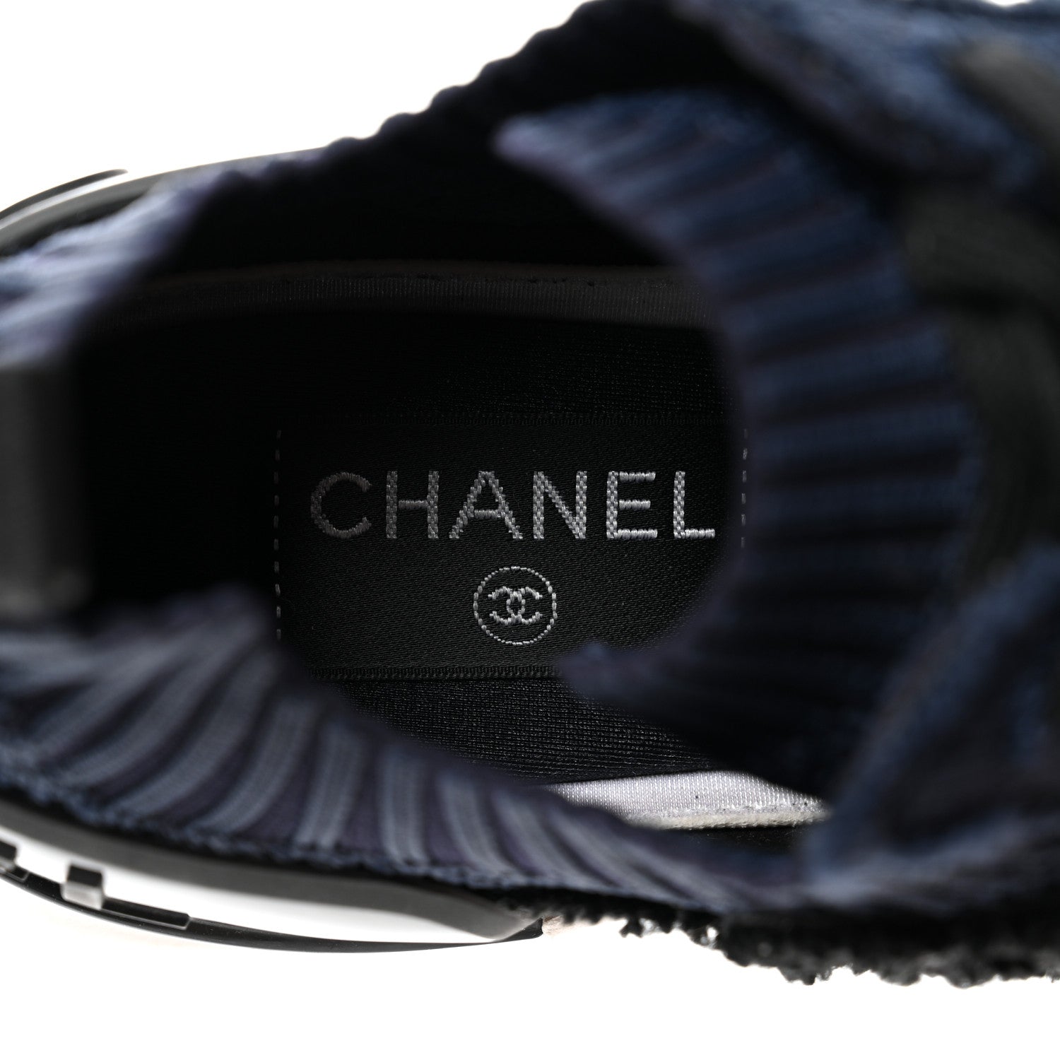 Chanel Fabric Logo Sneakers 35.5 Navy Black 7 of 9