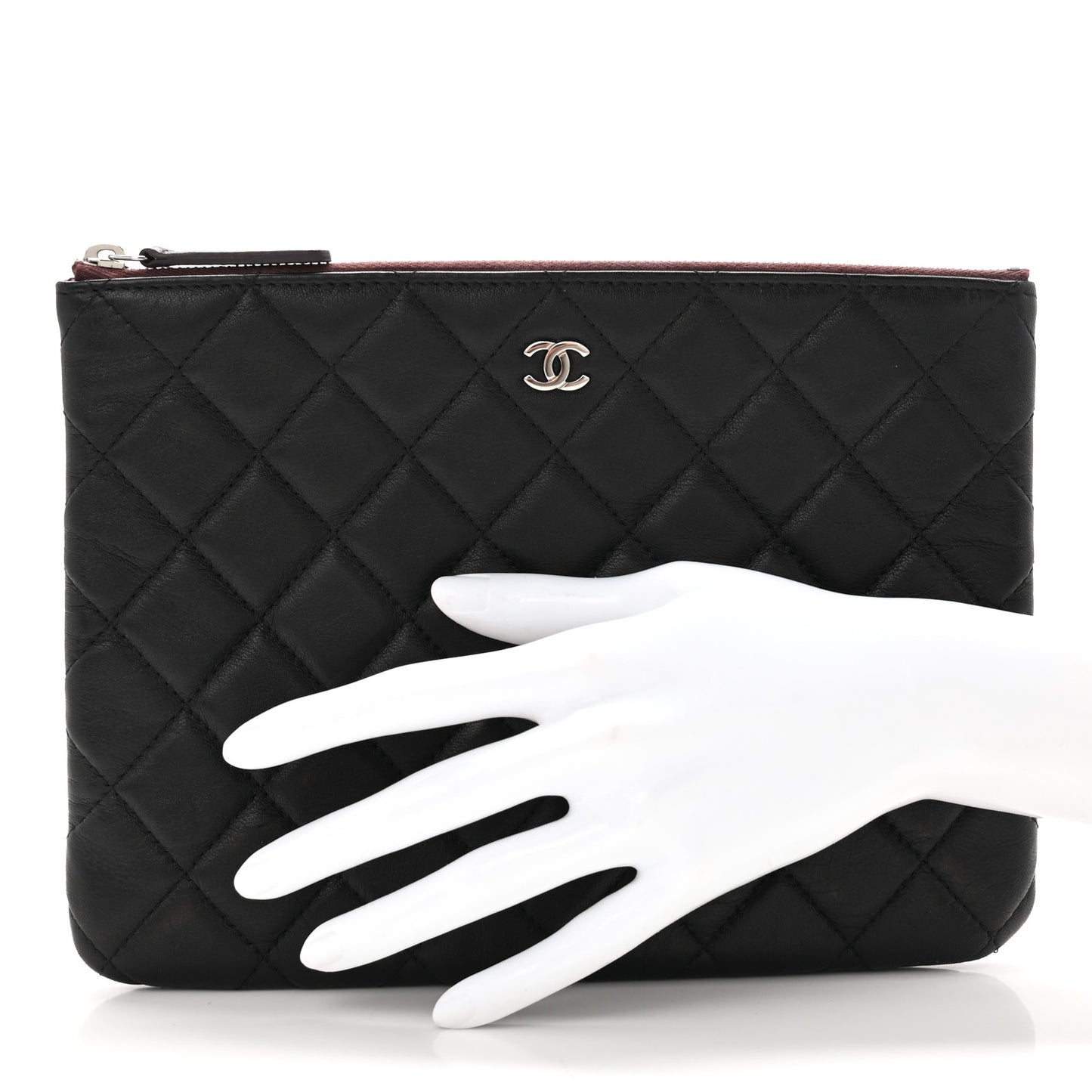 Lambskin Quilted Medium Cosmetic Case Black