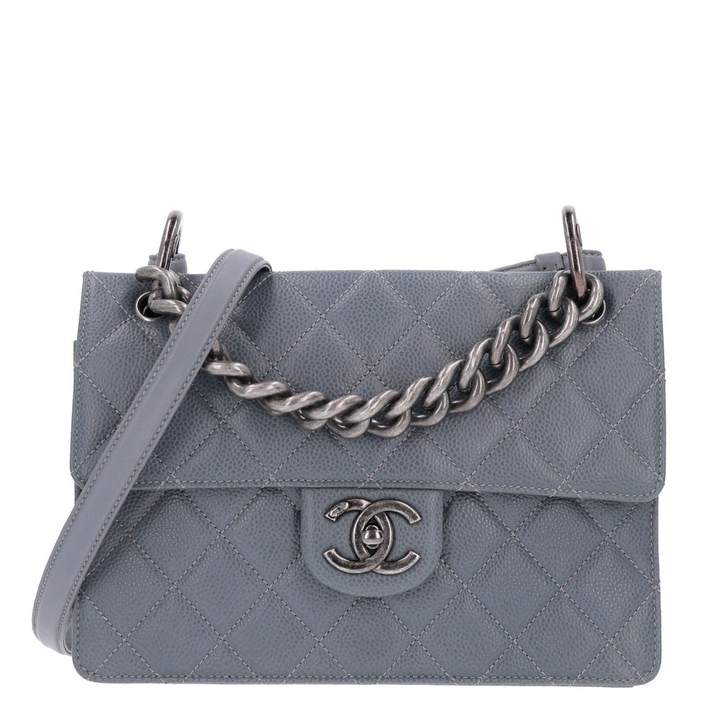 Caviar Quilted Small Retro Class Flap Grey