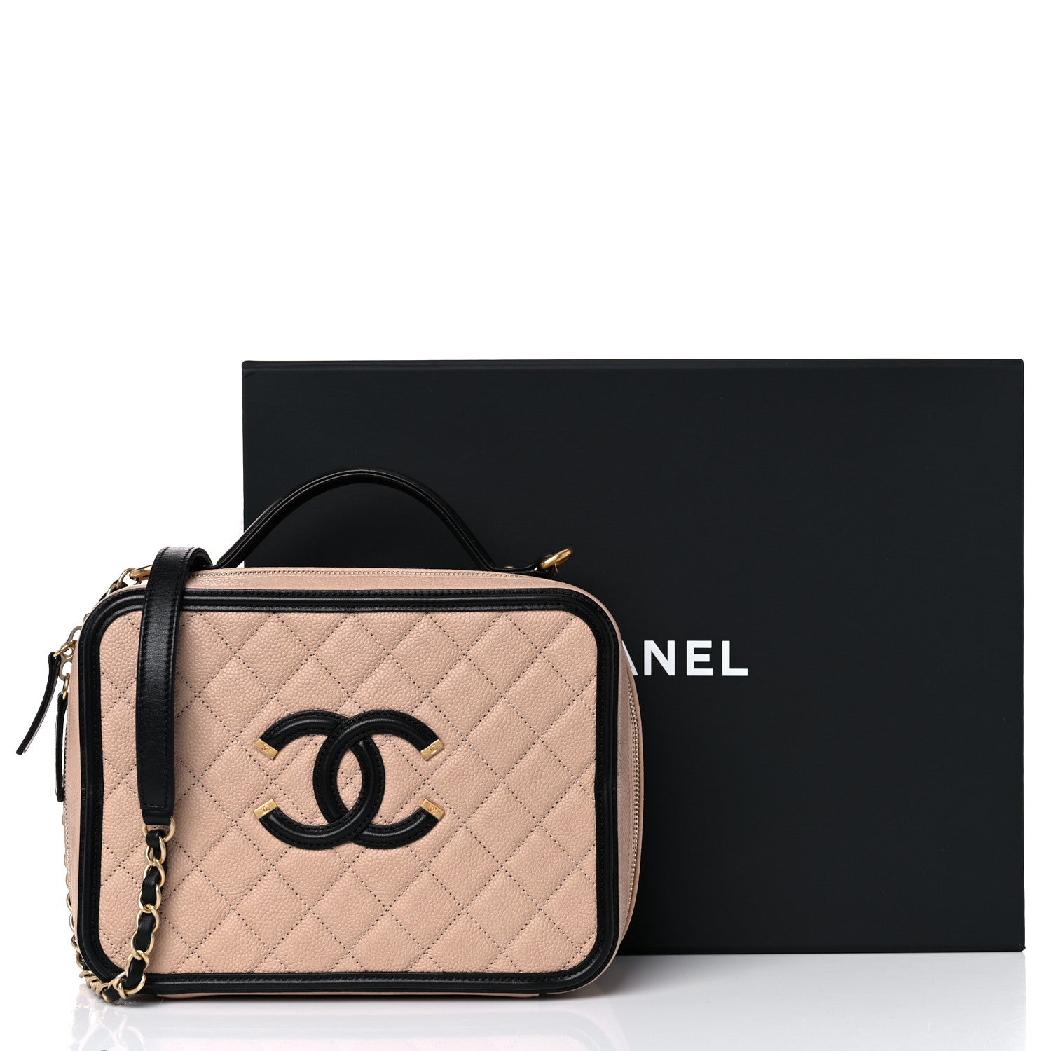Chanel Caviar Quilted Large CC Filigree Vanity Case Beige Black 14 of 14
