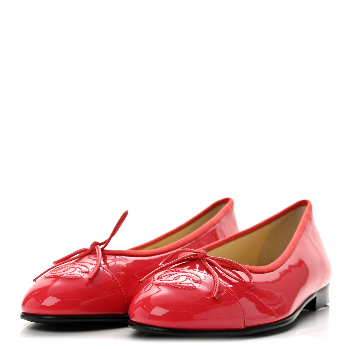 Patent Calfskin CC Cap Toe Ballerina Flats 37.5 Coral