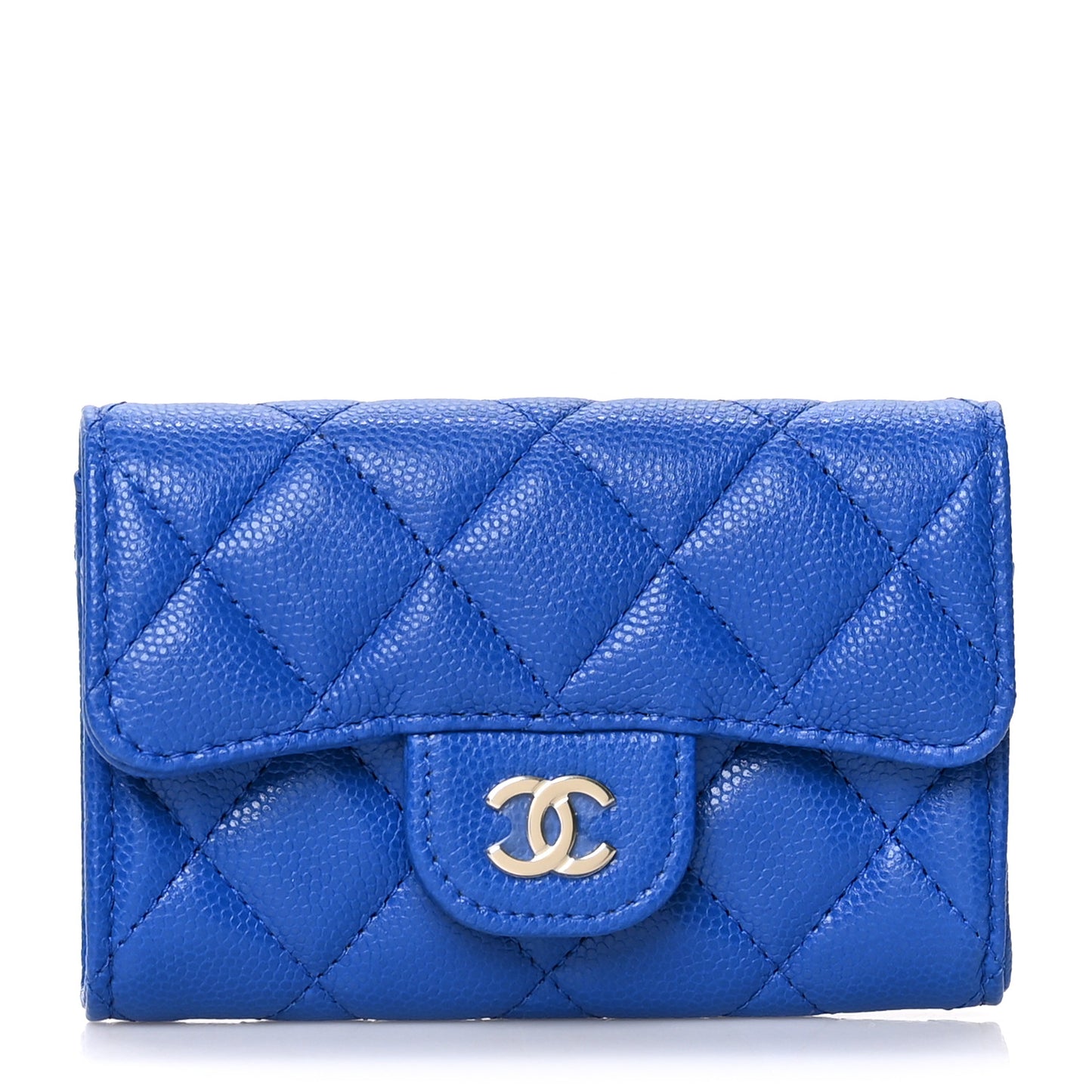 Caviar Quilted Flap Card Holder Wallet Blue