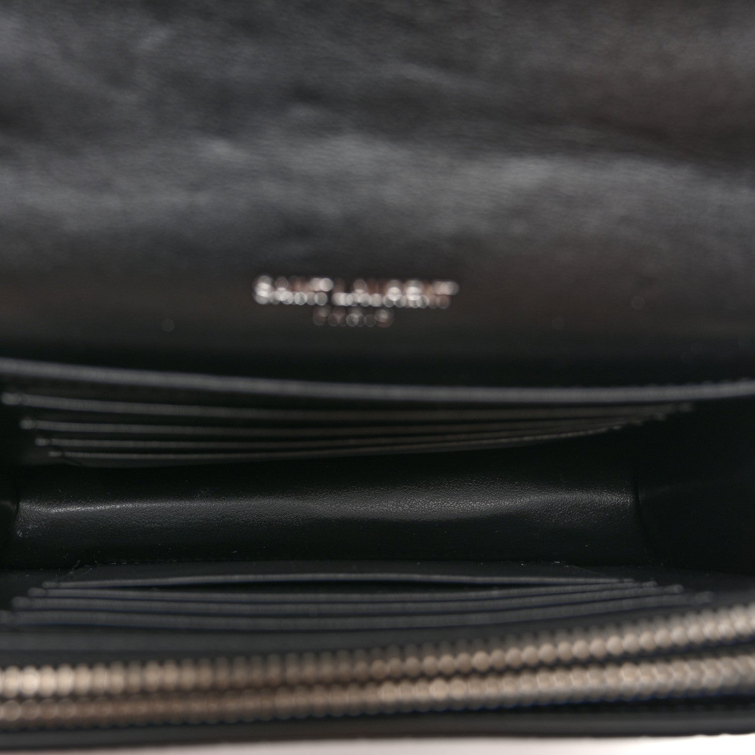 Saint Laurent Calfskin Crocodile Embossed Monogram Sunset Chain Wallet Black 4 of 9