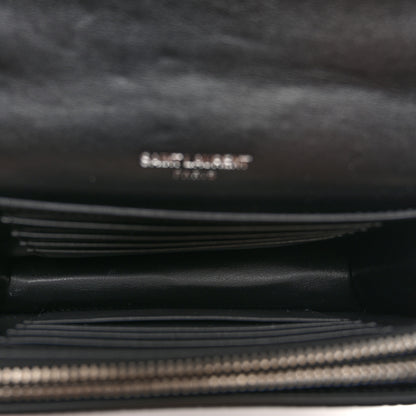 Saint Laurent Calfskin Crocodile Embossed Monogram Sunset Chain Wallet Black 4 of 9