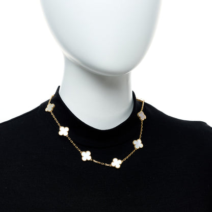 Van Cleef & Arpels 18K Yellow Gold Mother of Pearl 10 Motifs Vintage Alhambra Necklace 2 of 6