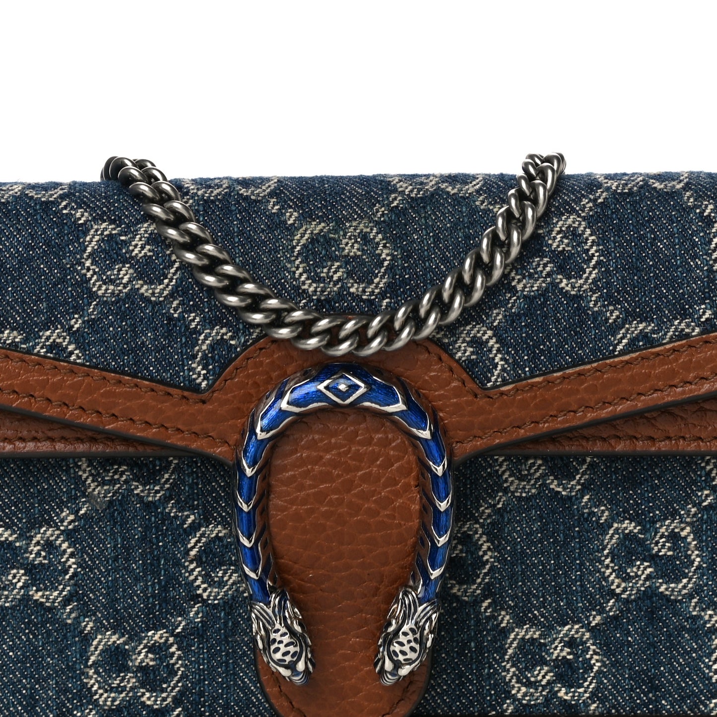 New Denim GG Monogram Dollar Calfskin Enamel Super Mini Dionysus Shoulder Bag Blue Tea Cuir Epilog Electric Blue