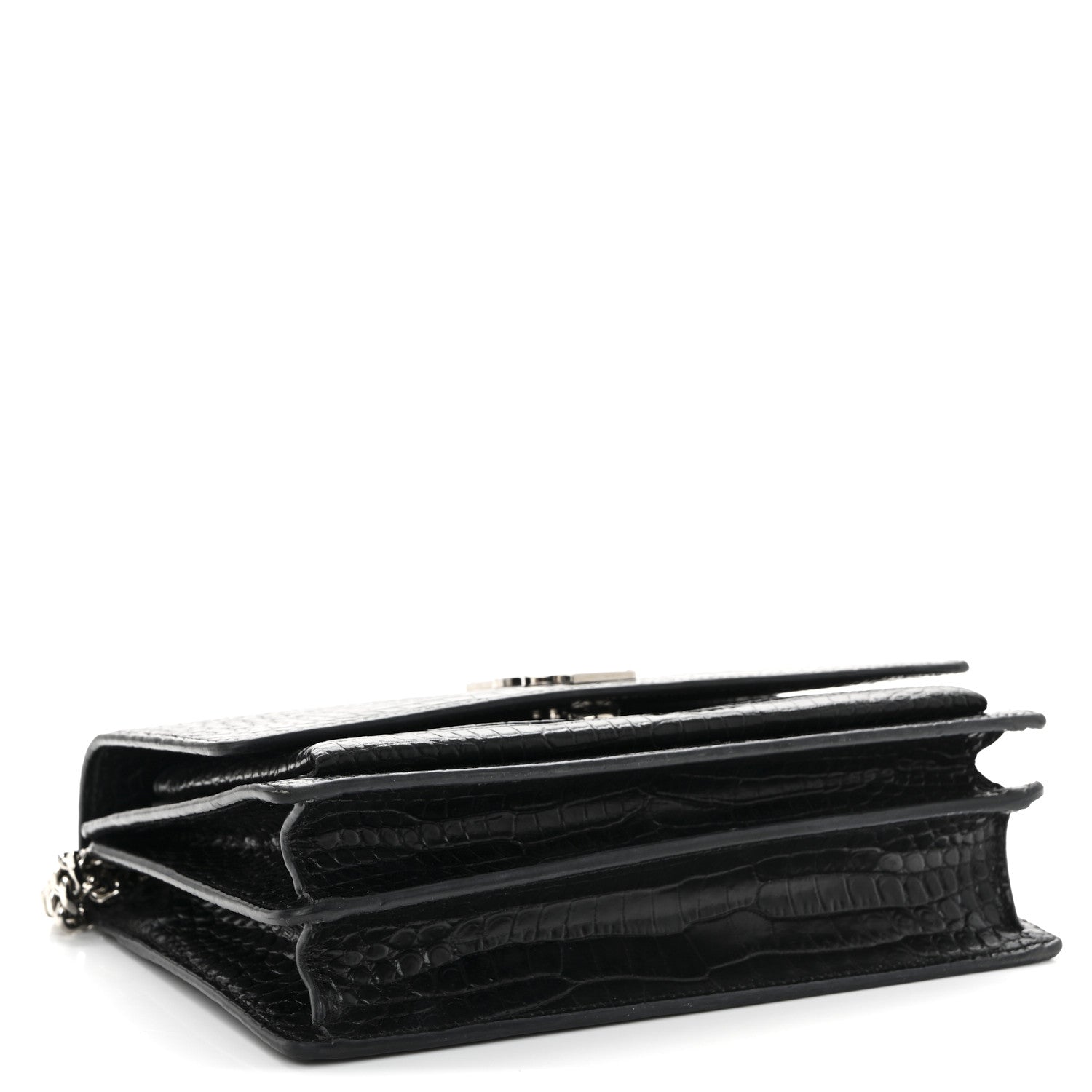 Saint Laurent Calfskin Crocodile Embossed Medium Monogram Sunset Black 4 of 14