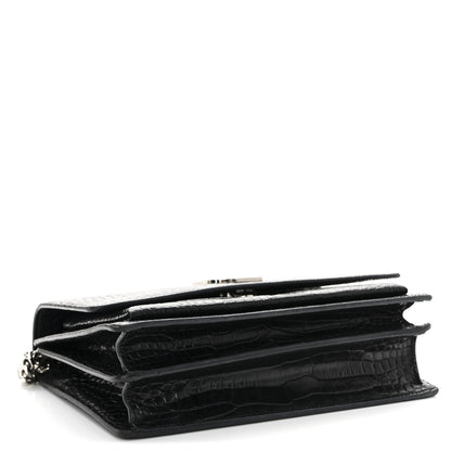 Saint Laurent Calfskin Crocodile Embossed Medium Monogram Sunset Black 4 of 14