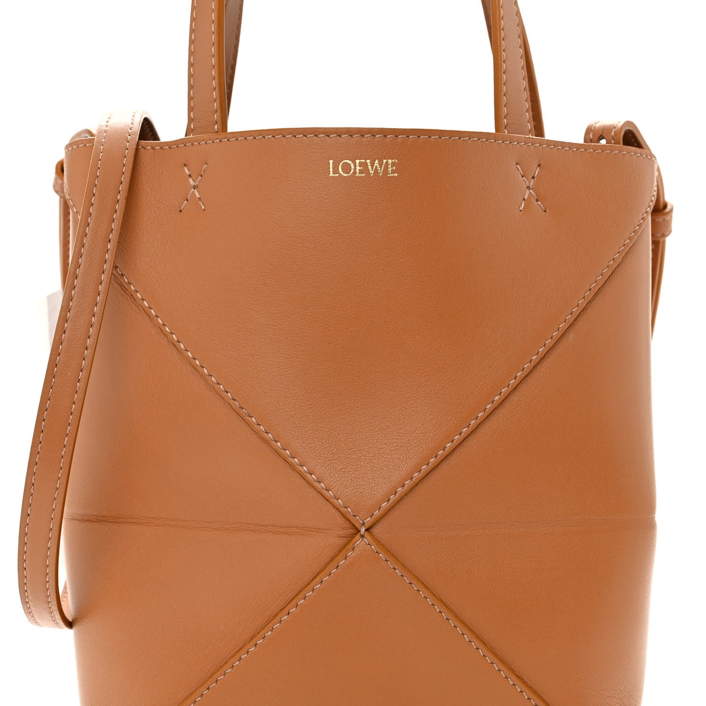 Shiny Calfskin Mini Puzzle Fold Tote Warm Desert