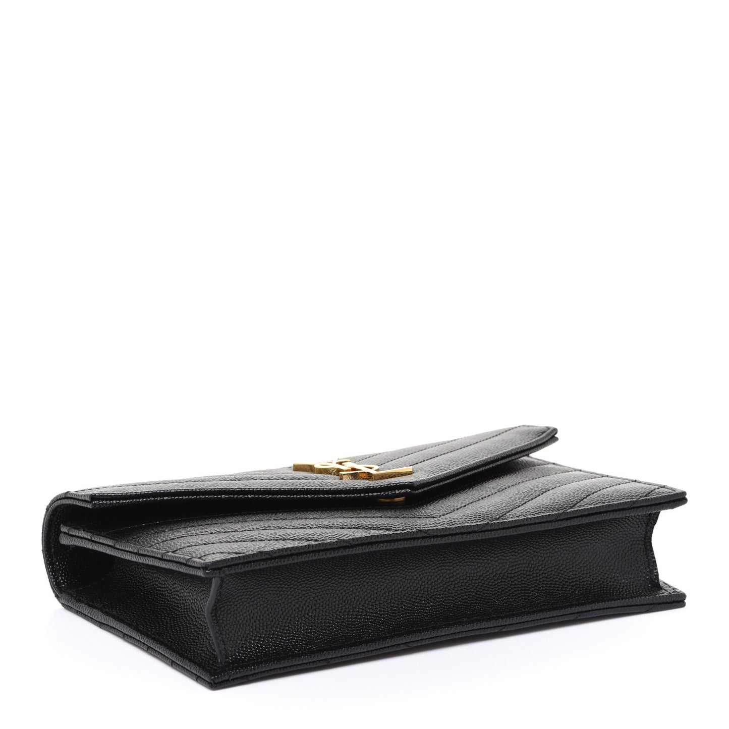 Grain De Poudre Matelasse Chevron Monogram Envelope Chain Wallet Black