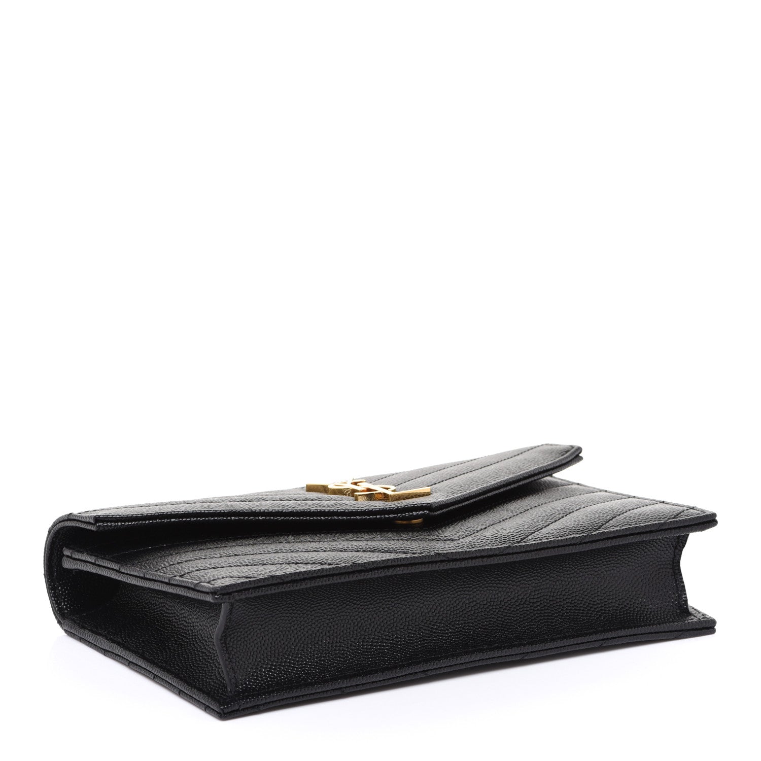Saint Laurent Grain De Poudre Matelasse Chevron Monogram Envelope Chain Wallet Black 4 of 8
