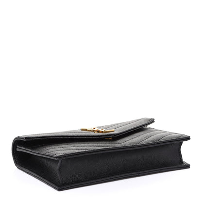 Saint Laurent Grain De Poudre Matelasse Chevron Monogram Envelope Chain Wallet Black 4 of 8
