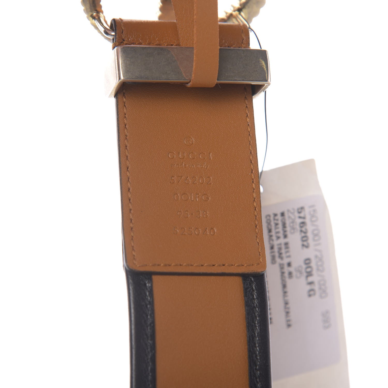 Gucci Azalea Calfskin Matelasse Diagonal Torchon Double G 40mm Belt 95 38 Cognac Black 3 of 5