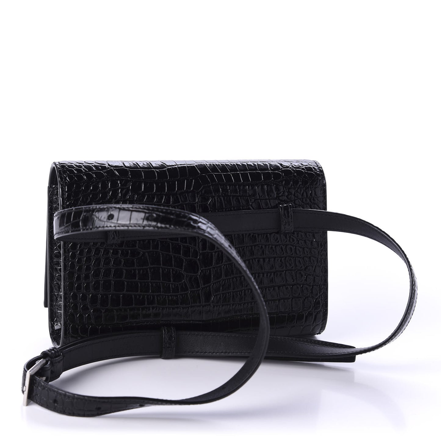 Calfskin Crocodile Embossed Monogram Kate Belt Bag Black