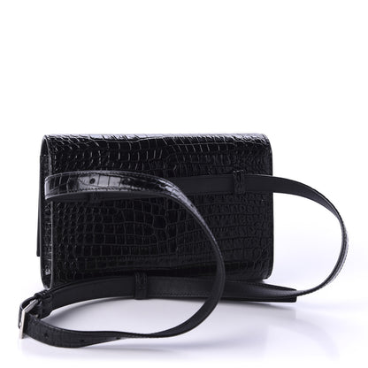 Saint Laurent Calfskin Crocodile Embossed Monogram Kate Belt Bag Black 3 of 10