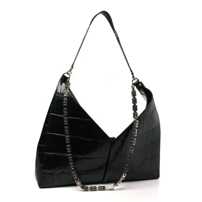 Givenchy Calfskin Crocodile Embossed Large Cut Out Shoulder Bag Black 3 of 13