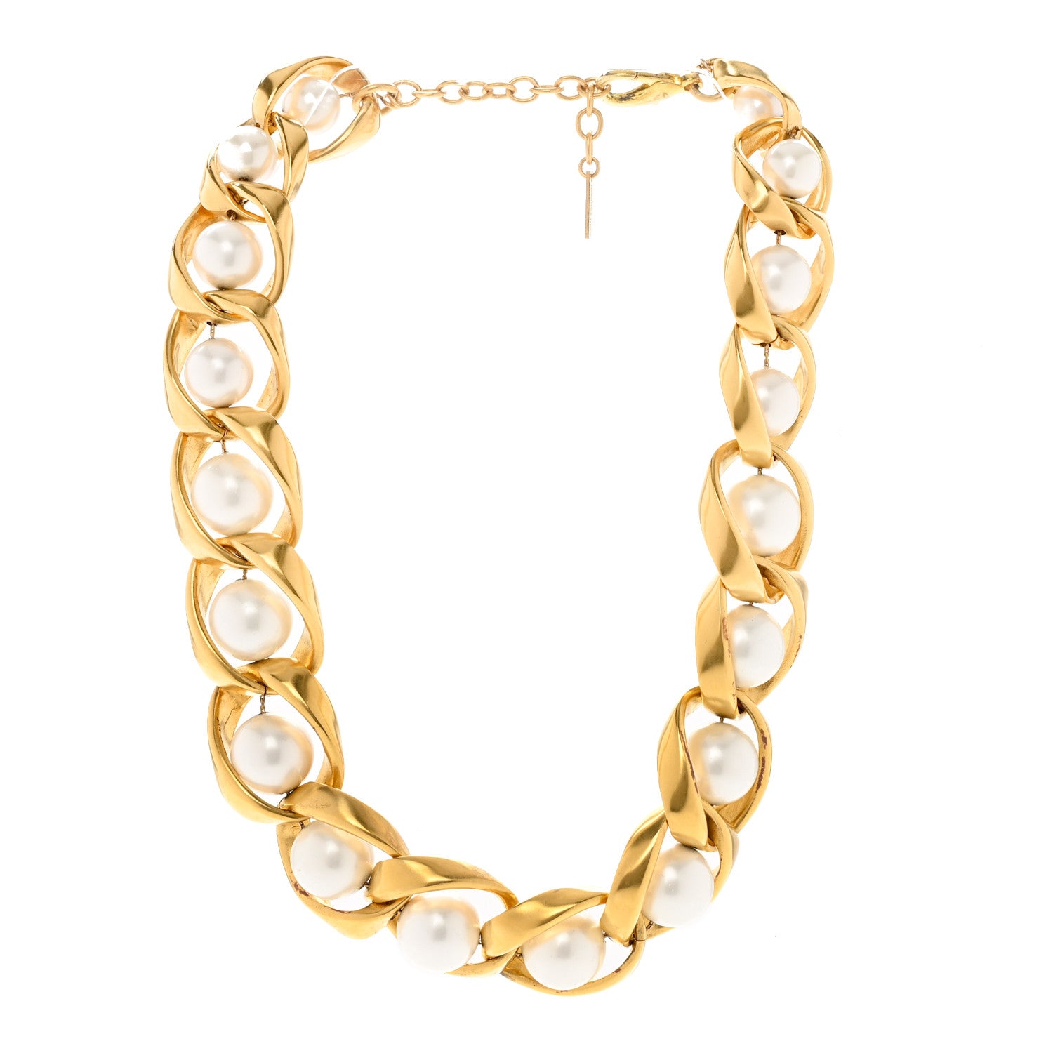 Saint Laurent Resin Pearl Chain Link Necklace Gold 3 of 6