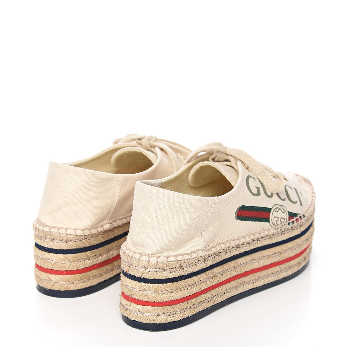 Canvas Logo Lace-Up Platform Espadrilles 37 Greggio Grege