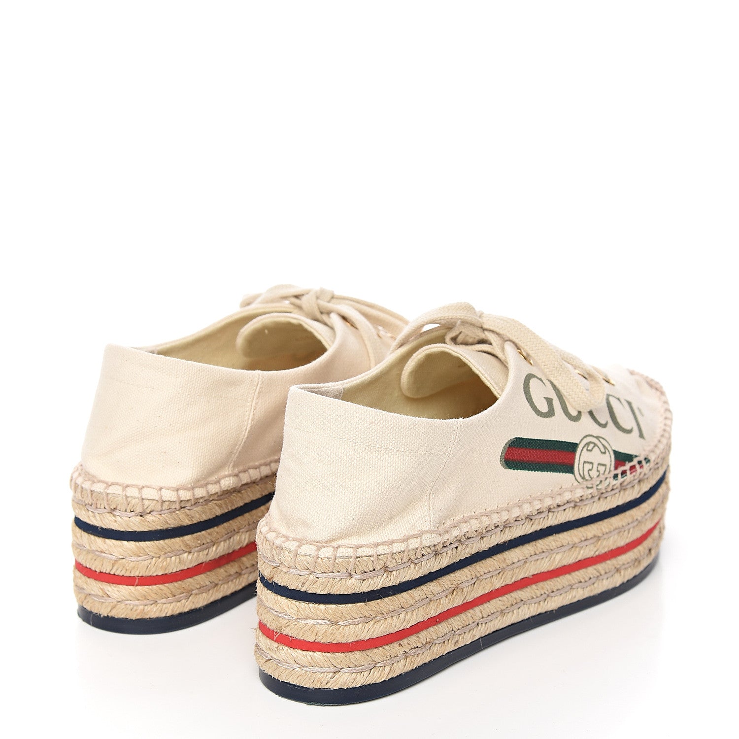 Gucci Canvas Logo Lace-Up Platform Espadrilles 37 Greggio Grege 4 of 9