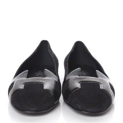 Hermes Velvet Goatskin Patent Epsom Nice Ballerina Flats 37 Black 2 of 7