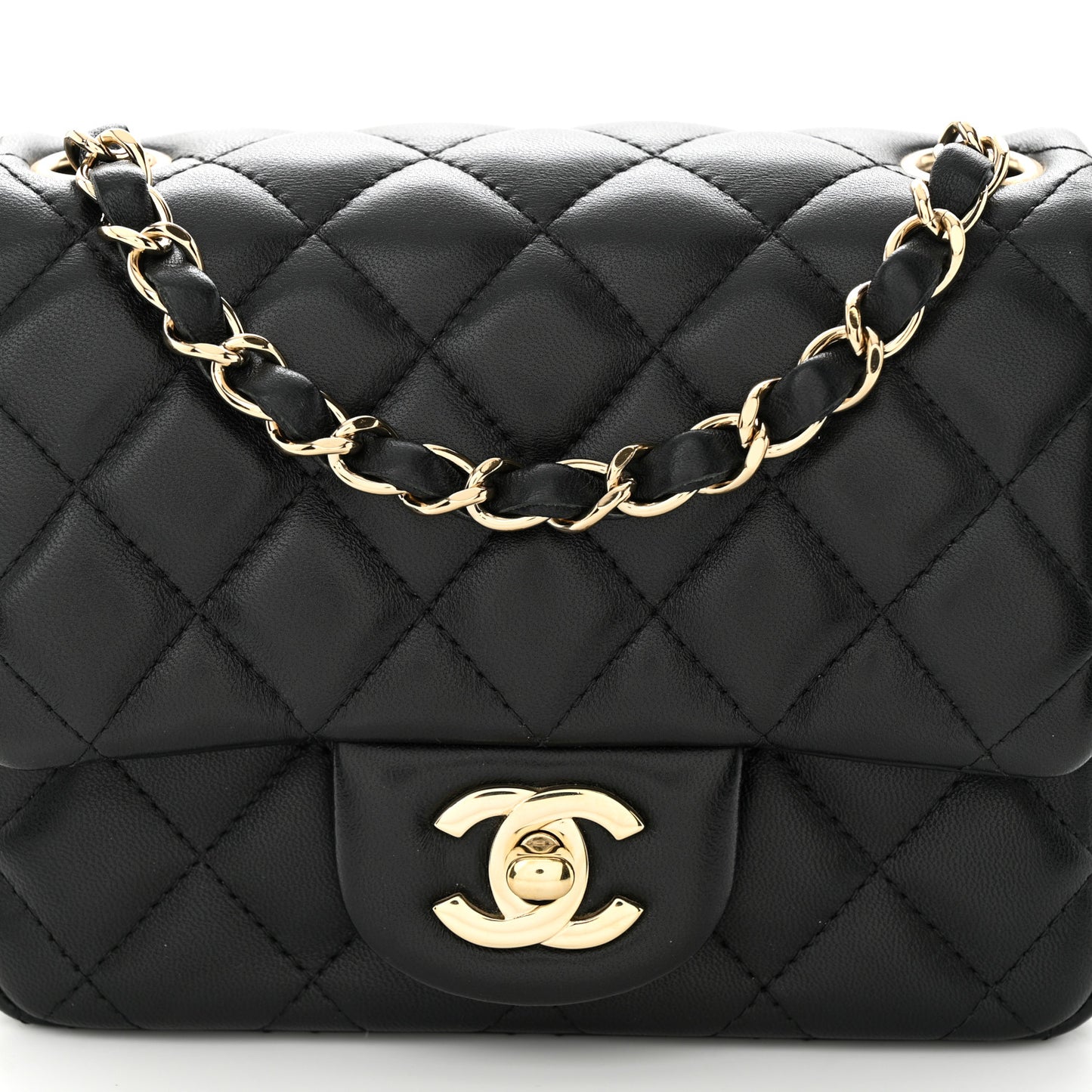 Lambskin Quilted Mini Square Flap Black
