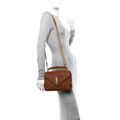Saint Laurent Sheepskin Matelasse Chevron Monogram Medium College Bag Brick 2 of 10