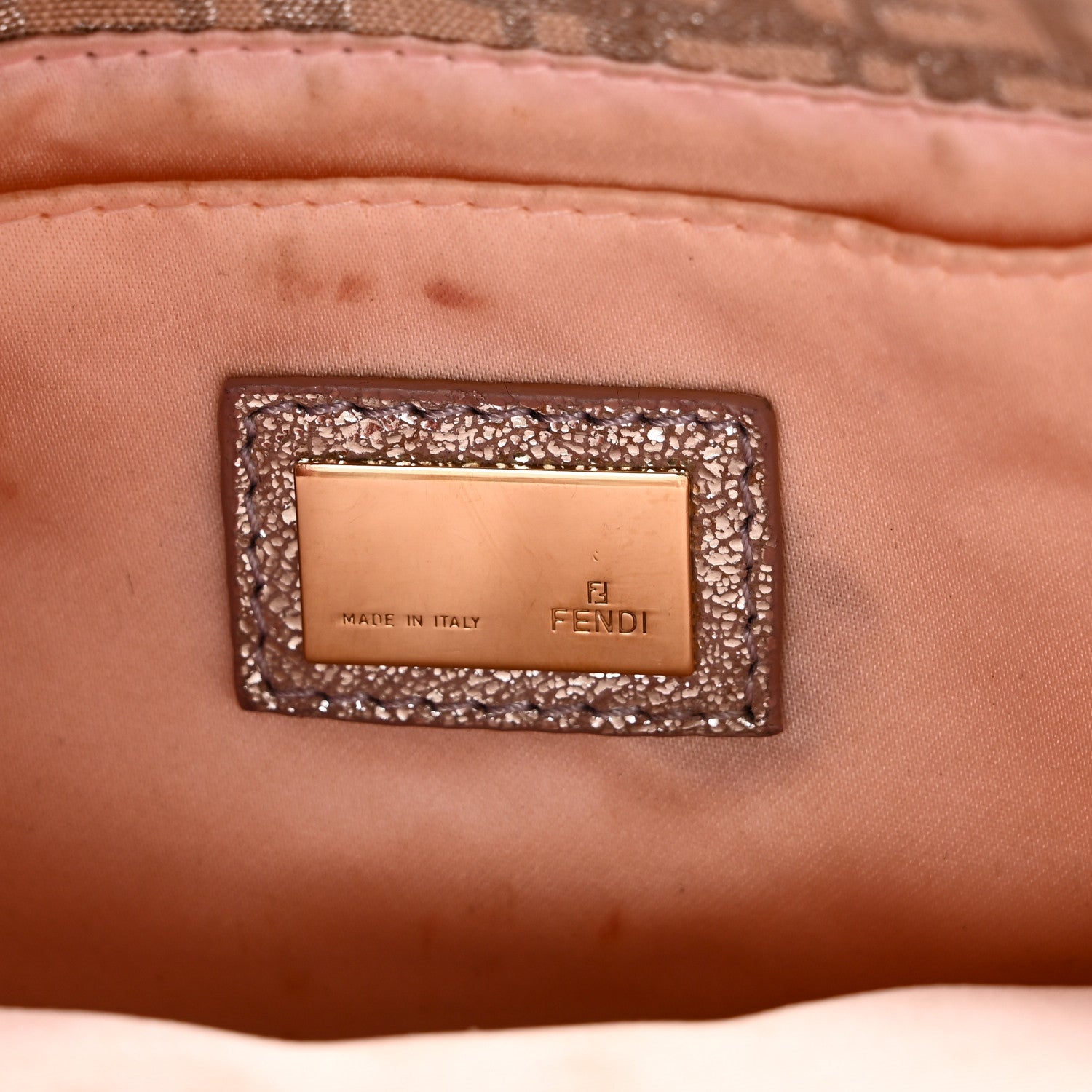 Fendi Metallic Jacquard Zucchino Suede Mini Mama Baguette Cipria