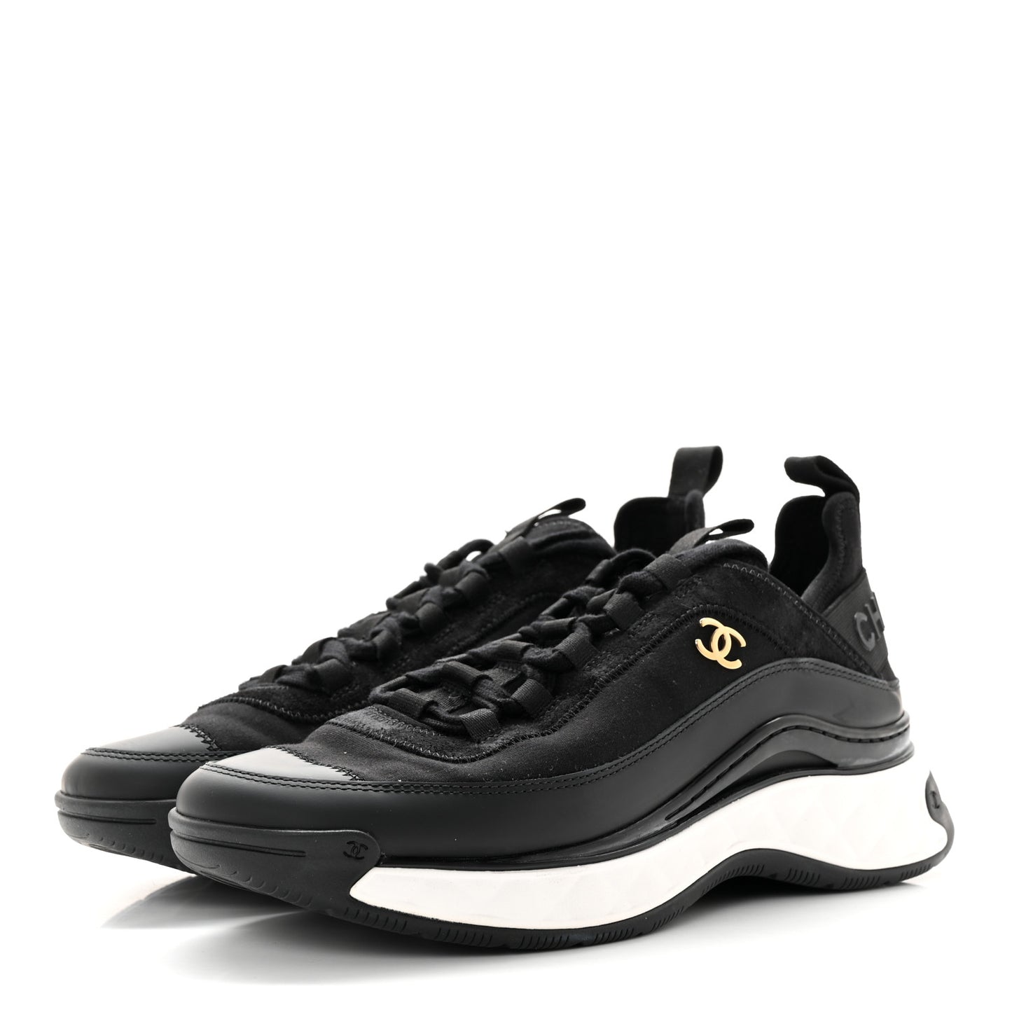 Velvet Calfskin Mixed Fibers CC Sneakers 38.5 Black