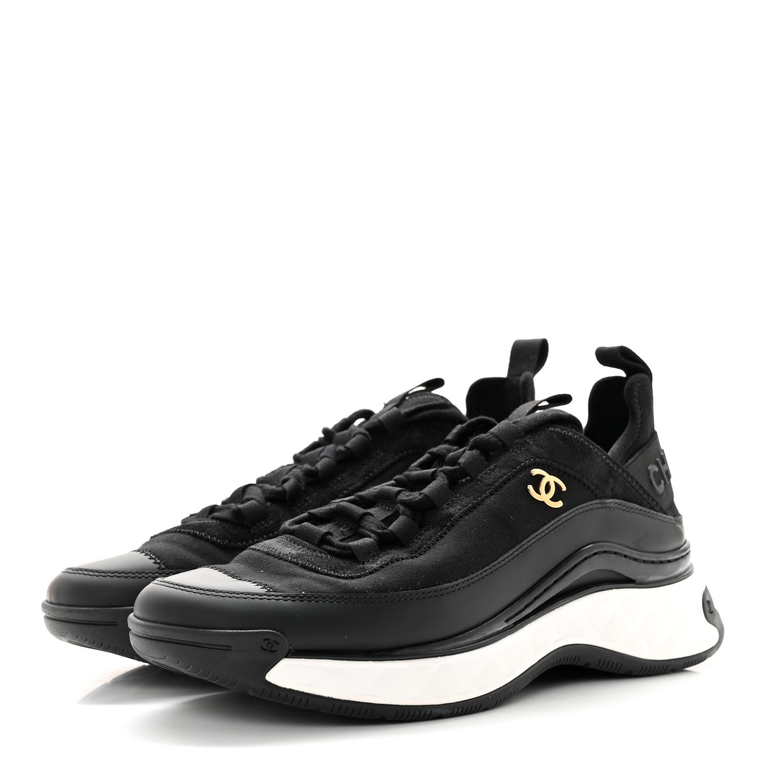 Chanel Velvet Calfskin Mixed Fibers CC Sneakers 38.5 Black 3 of 13