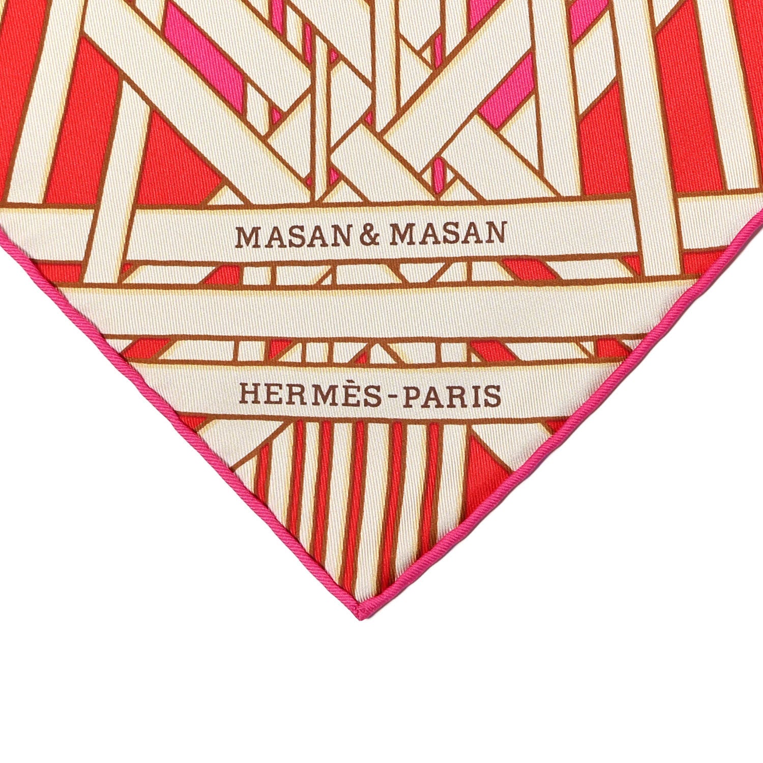 Hermes Silk Masan & Masan Scarf 90 Rouge Rose Vif Gris 2 of 4