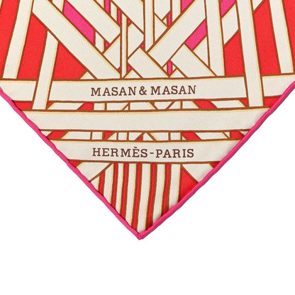 Hermes Silk Masan & Masan Scarf 90 Rouge Rose Vif Gris 2 of 4
